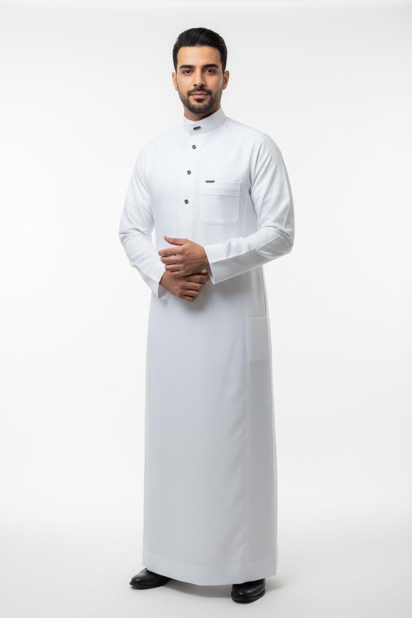 Hikayat - Saudi Classic White Thobe Premium Mandarin Collar Thobe