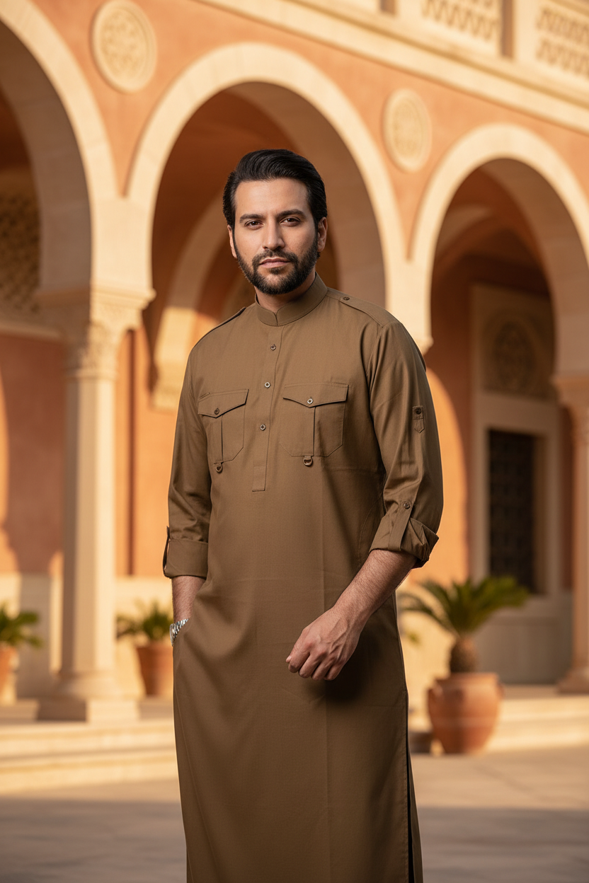 Hikayat Khaki Utility Thobe — Mediterranean