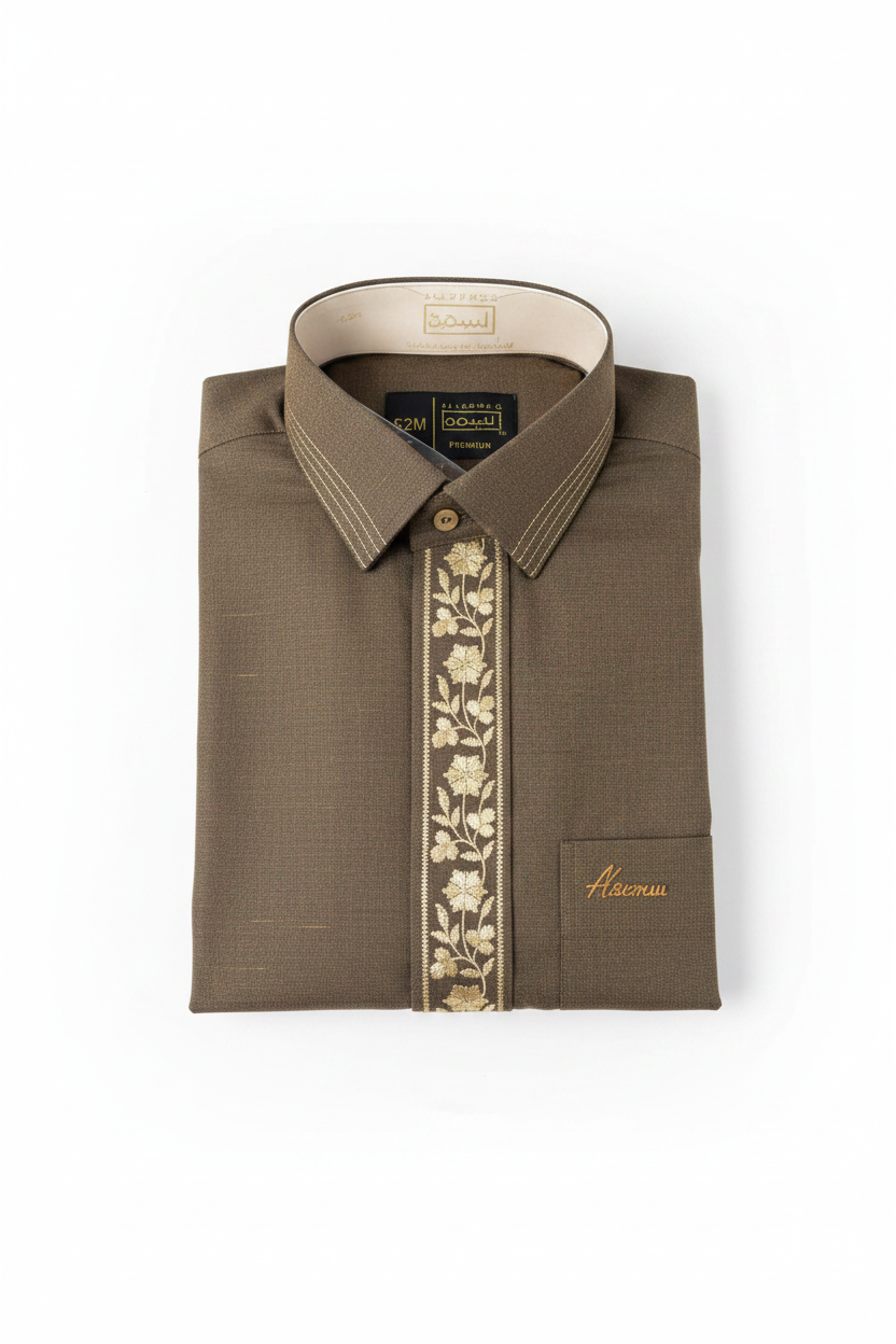 Khaki Brown Qatari Thobe - Clean Flat Product Shot