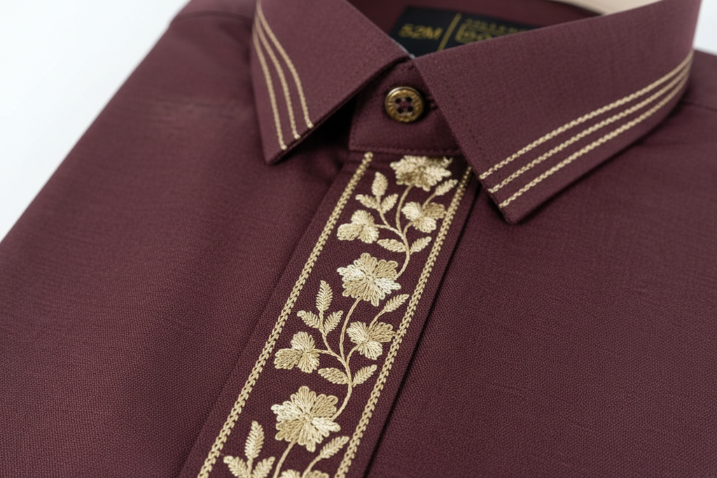 Maroon Thobe — Fabric & Embroidery Detail
