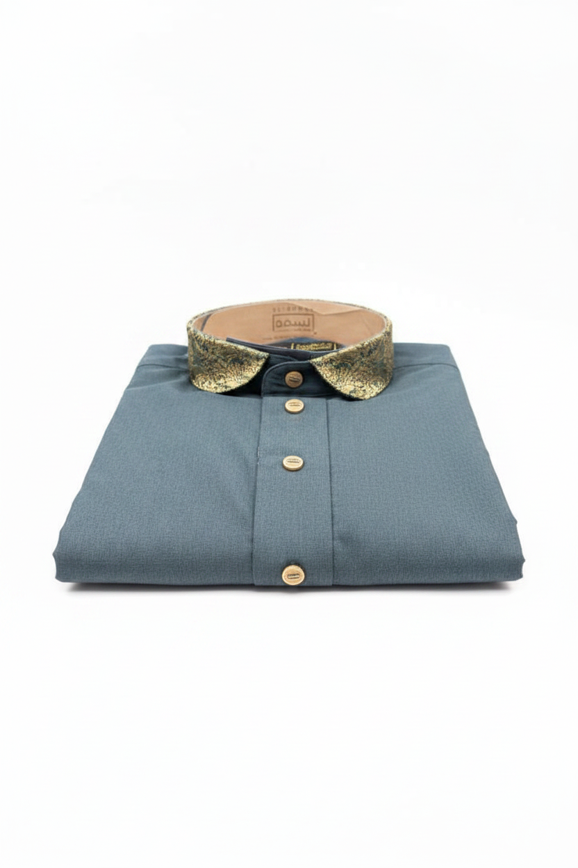 Slate Blue Qatari Thobe - Enhanced Product Image